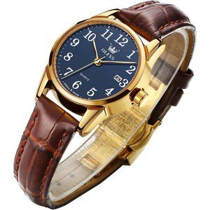 Women's Brown Leather Strap Small Face  Analog Quartz Wrist Waterproof Watch